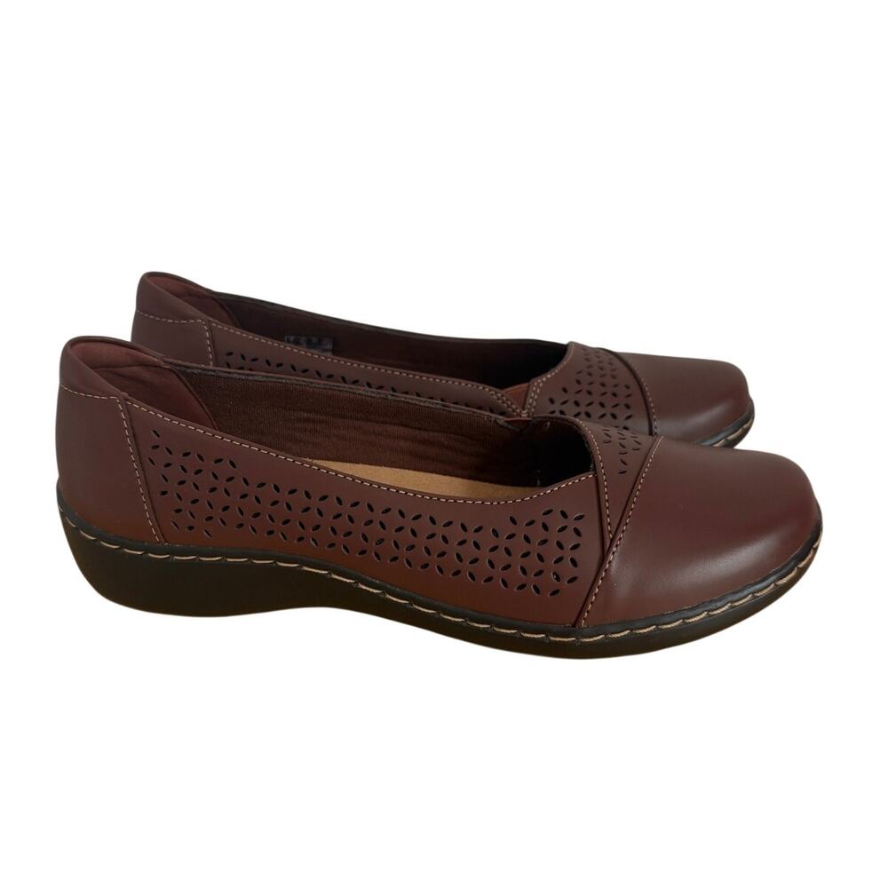Clarks Women's Cora Iris Slip-On Flats Brown Leather Women's 9.5